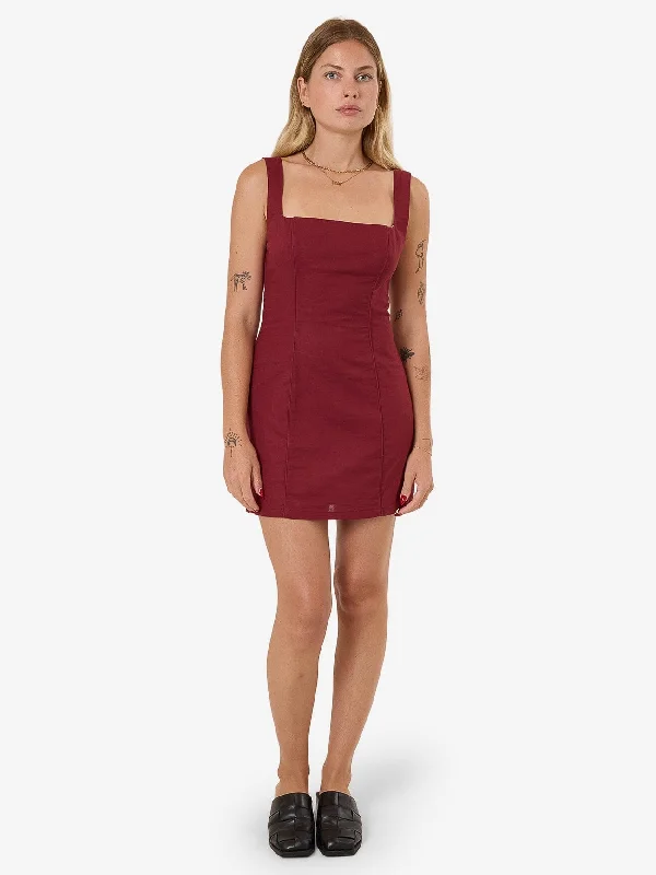 Final Clearance Elsie Square Neck Dress - Dark Cherry