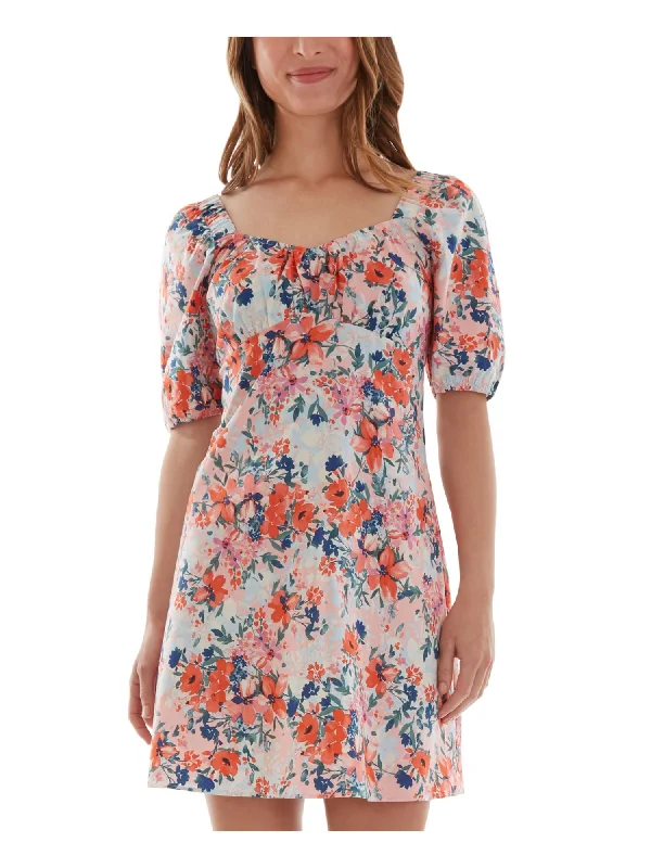 Deal Explosion BCX DRESS Womens Floral Pouf Sleeve Sweetheart Neckline Mini Fit + Flare Dress