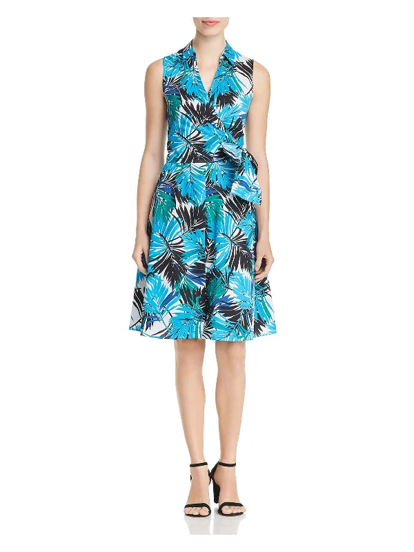Big Discounts LE GALI Womens Tie Printed Solid Sleeveless Collared Knee Length Faux Wrap Dress