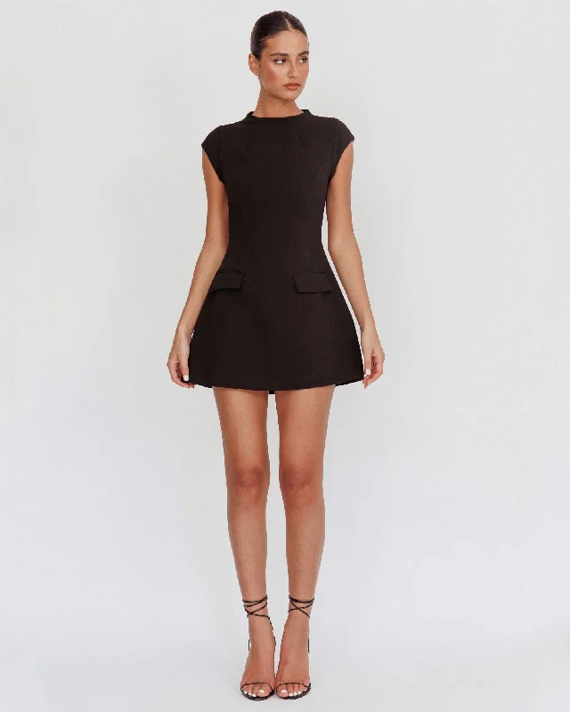 Markdowns ADURA CAP SLEEVE MINI DRESS -BLACK