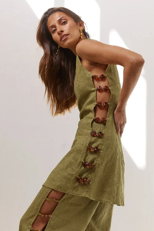 Bargain Blast Tia Linen Mini Dress Olive