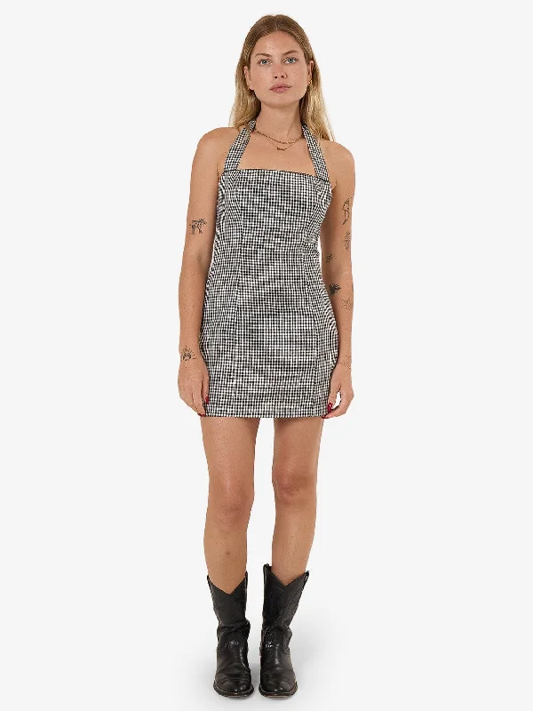 Massive Deals Gia Gingham Halter Dress - Black