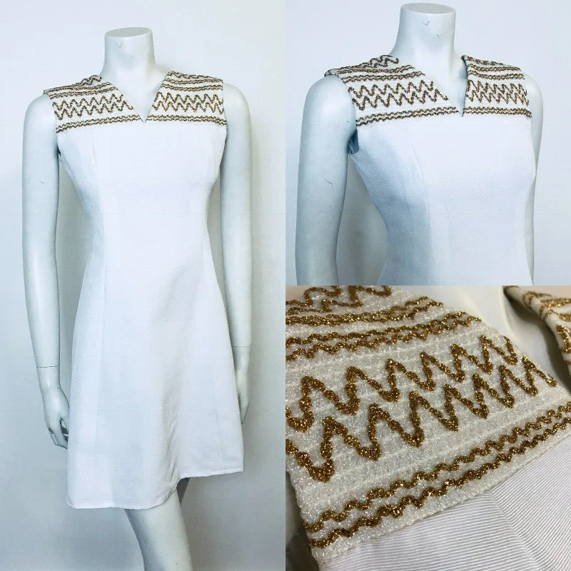 Early Access VINTAGE 1960S WHITE GOLD MOD MINI SHIFT DRESS 8 10
