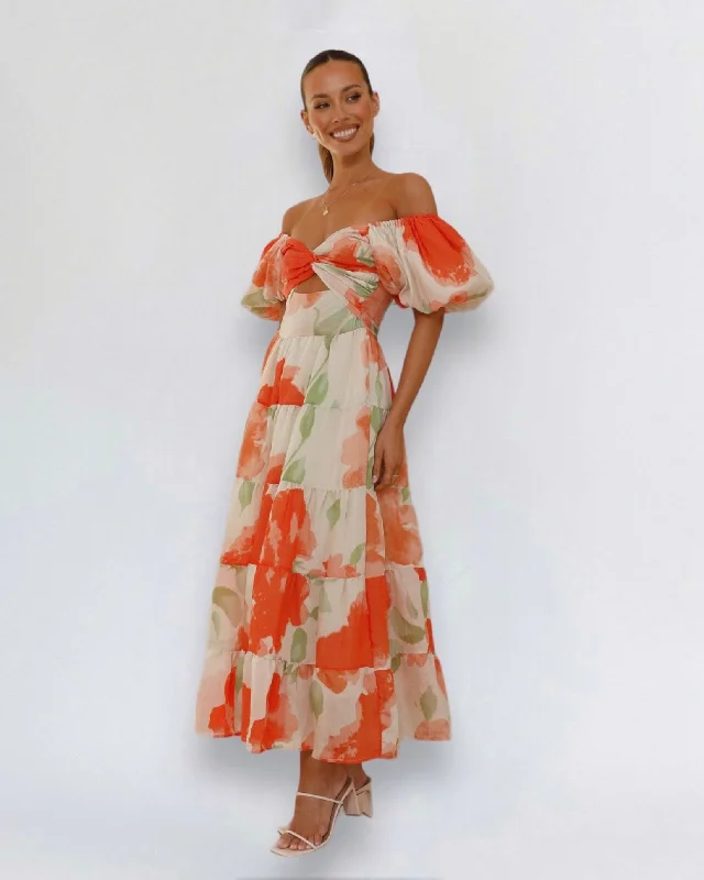 Hot Deal LOPASI MIDI DRESS -ORANGE FLORAL