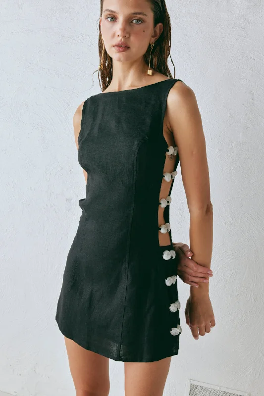 Extra Savings Tia Linen Mini Dress Black