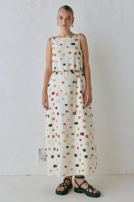 Big Savings Elma Linen Midi Dress Tile