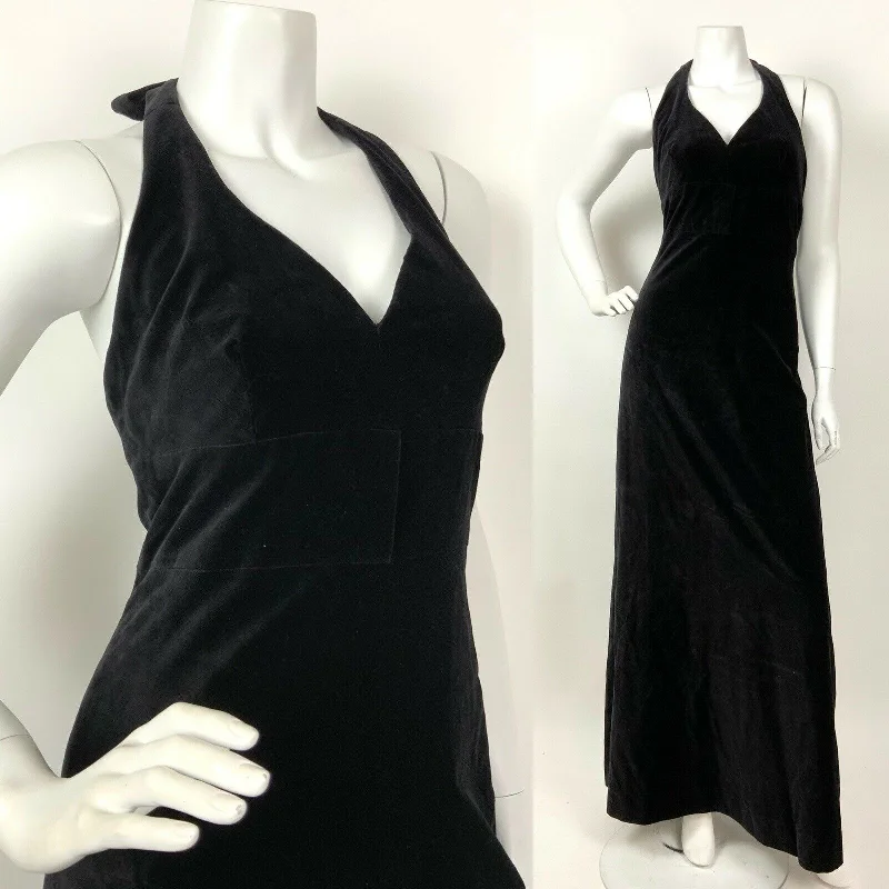 YEAR-End Sale VINTAGE 60s 70s BLACK VELVET BOW GLAM STUDIO 54 HALTER-NECK MAXI DRESS 6 YEAR-End Sale VINTAGE 60s 70s BLACK VELVET BOW GLAM STUDIO 54 HALTER-NECK MAXI DRESS 6