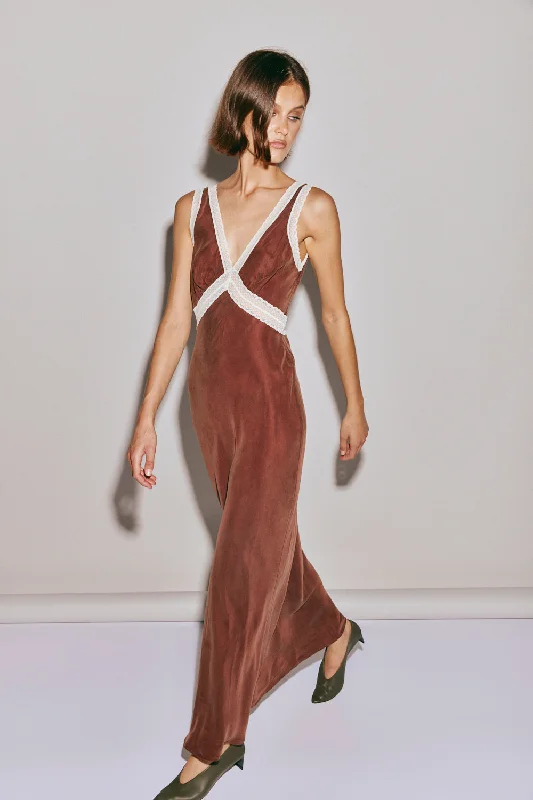 Take Advantage Meet Me On The Dance Floor Bias Cut Maxi Dress Umber