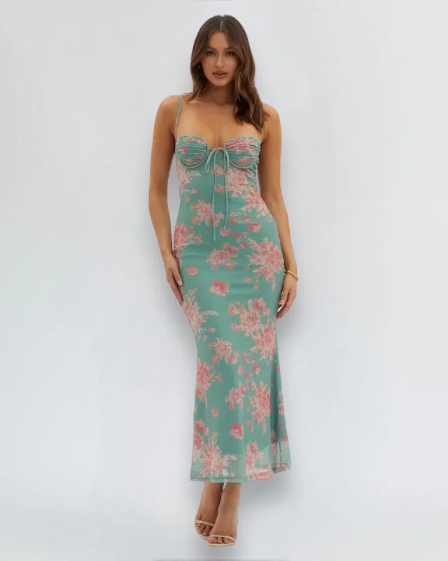 Savings Spectacular MAIA MAXI DRESS -GREEN/RED FLORAL