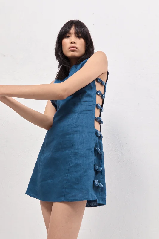 Fantastic Offers Tia Linen Mini Dress Navy