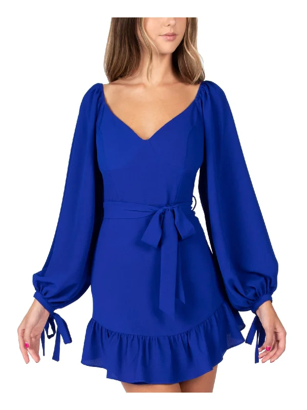 Act Now B DARLIN Womens Zippered Long Sleeve V Neck Mini Party Fit + Flare Dress