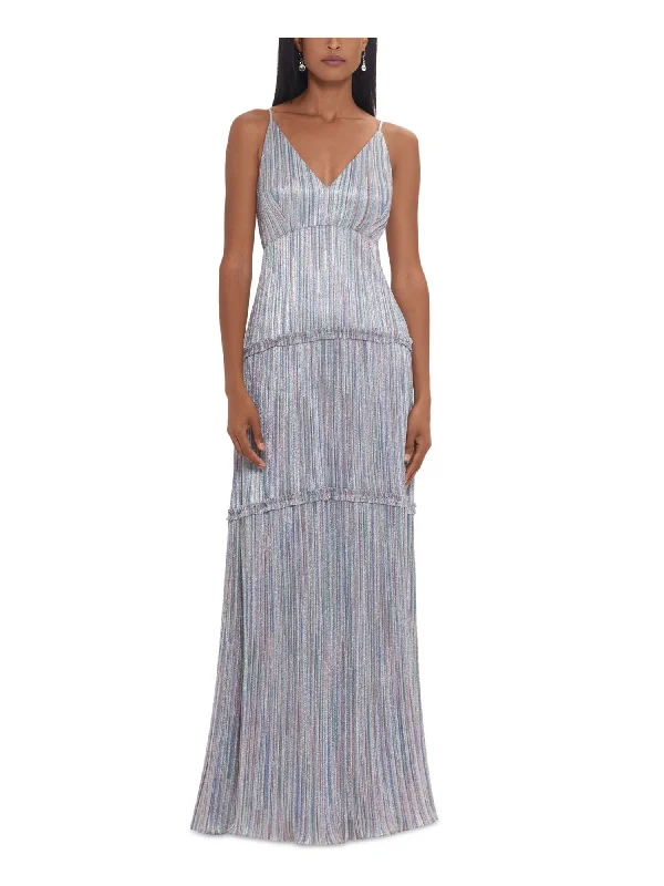 Price Reduction XSCAPE Womens Zippered Spaghetti Strap V Neck Full-Length Formal Gown Dress
