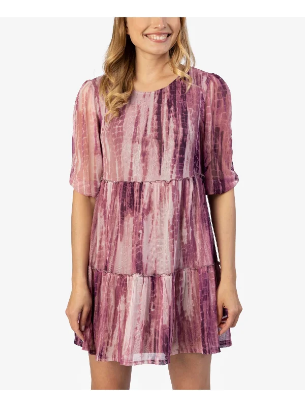 Limited Time Offer SPEECHLESS Womens Stretch Tie Dye Round Neck Mini Shift Dress