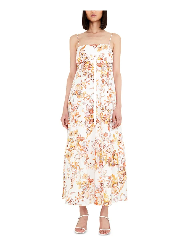 Now or Never BARDOT Womens Zippered Floral Spaghetti Strap Square Neck Maxi A-Line Dress