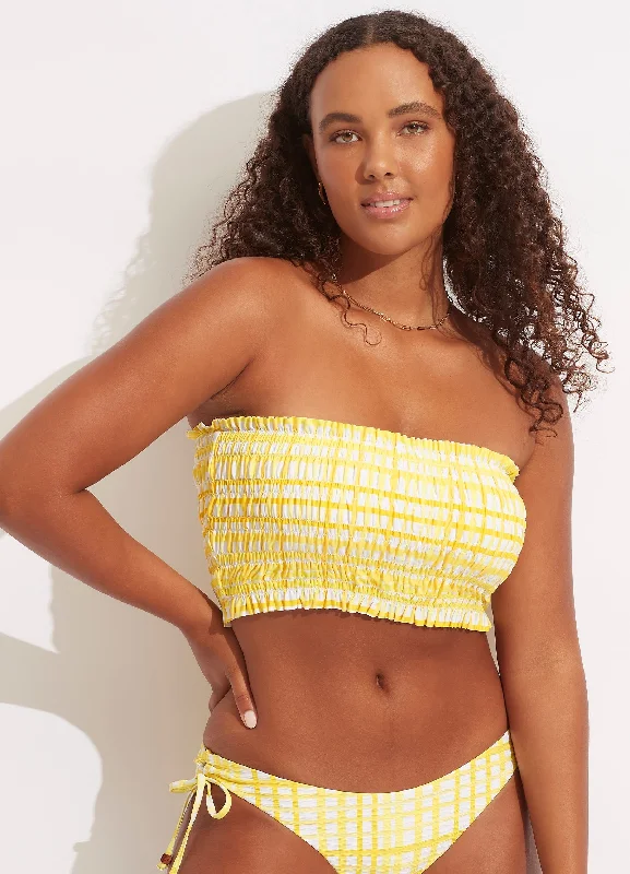 Final Markdown Amalfi Check Shirred Long Line Bandeau - Lime Light