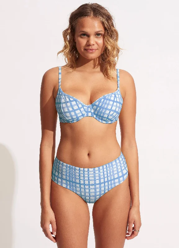 Hurry In Amalfi Check Wide Side Retro - Amalfi Blue