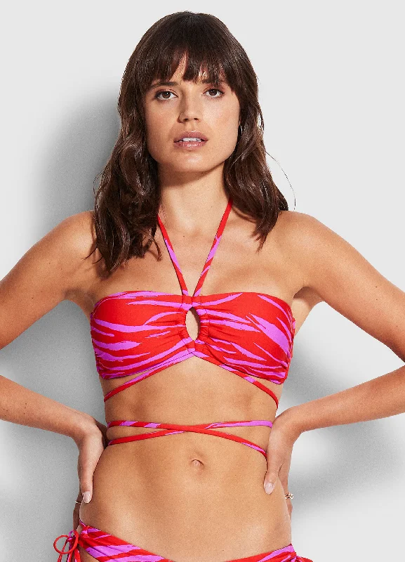 Blowout Sale Bandeau Bra With Wrap Ties - Mandarin Red