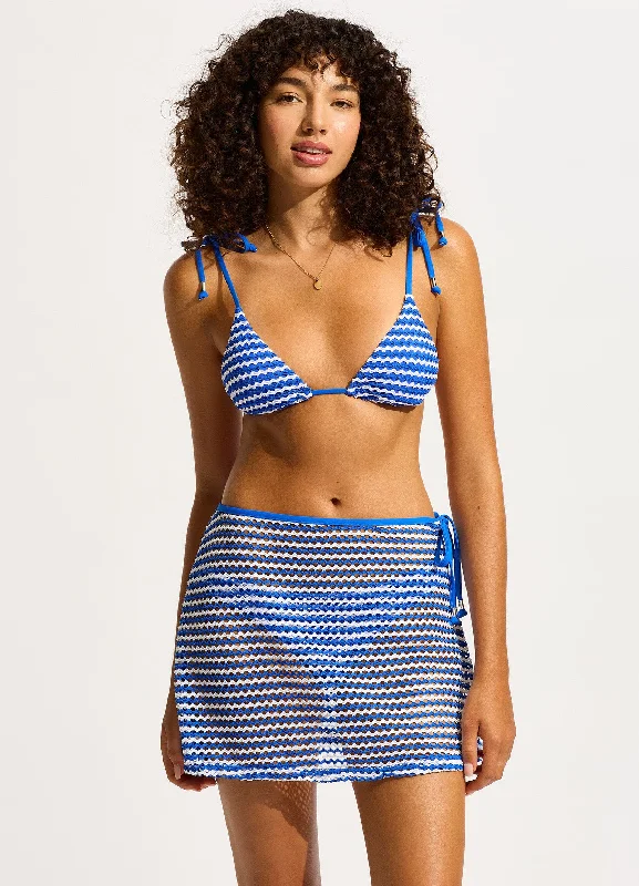 Great Deals Mesh Effect A-Line Skirt - Azure