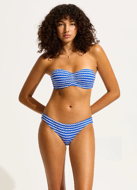 Weekend Deal Mesh Effect Bustier Bandeau Bikini Top - Azure