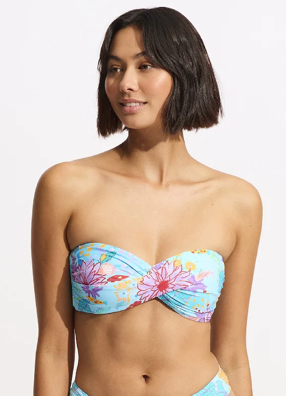 Friends and Family Sale Under The Sea Twist Bandeau Bikini Top - Blue Mist