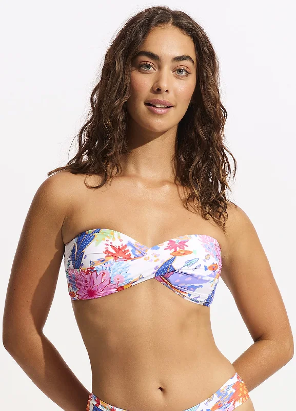 Super Sale Under The Sea Twist Bandeau Bikini Top - White
